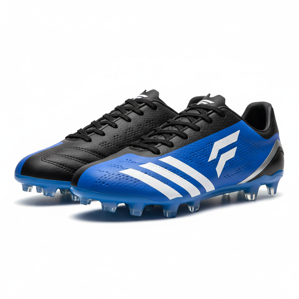 Professional Football Boots - Black & Blue Performance Cleats with FG Studs